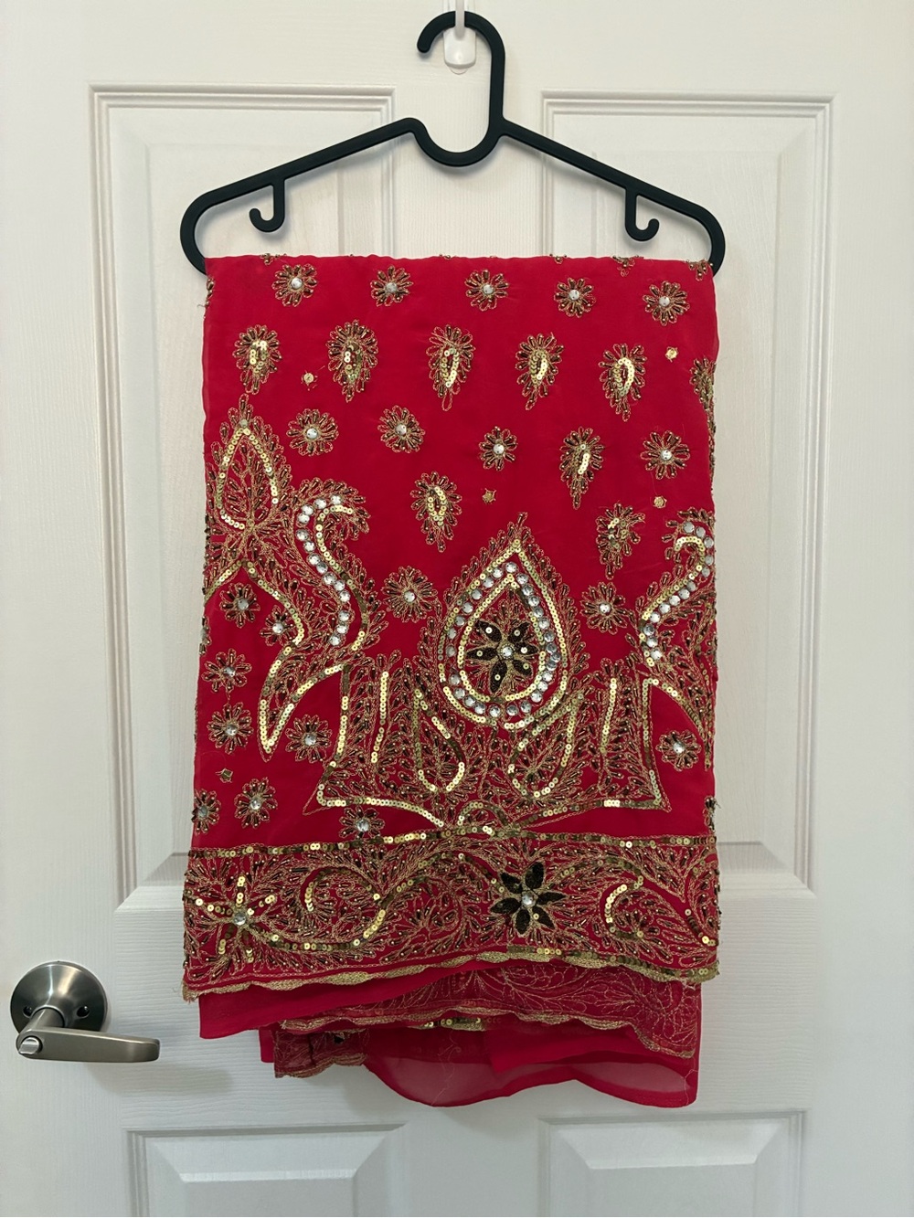Embellished Hot Pink Saree with Gold Sequin Detail